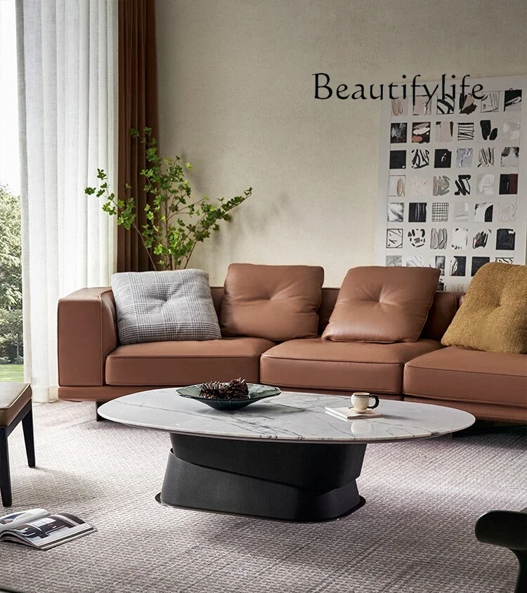 

Italian minimalist marble light luxury square coffee table new high-end luxury stone coffee table combination new