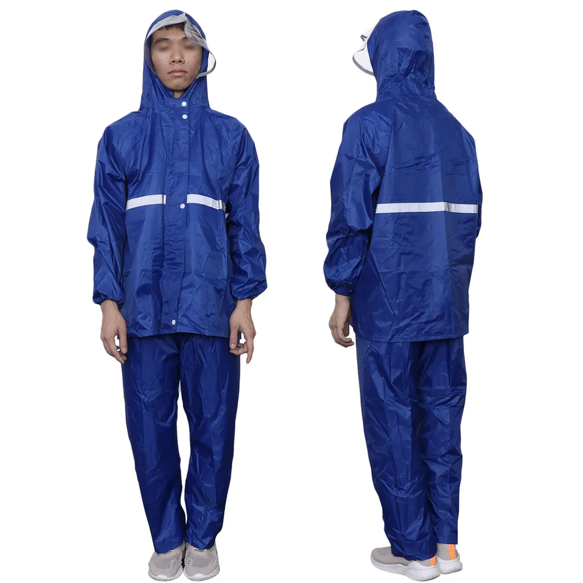 Motorcycle Rain Suit Two-Piece Reflective Stripe Raincoat Rain Pants Adults Xl Lightweight Portable Cycling Sapphire Blue