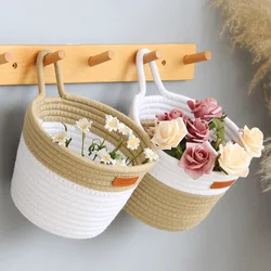 Nordic Style Hangable Storage Basket Handmade Cotton Rope Arrange Container Sundries Cosmetics Remote Control Desktop Organizer
