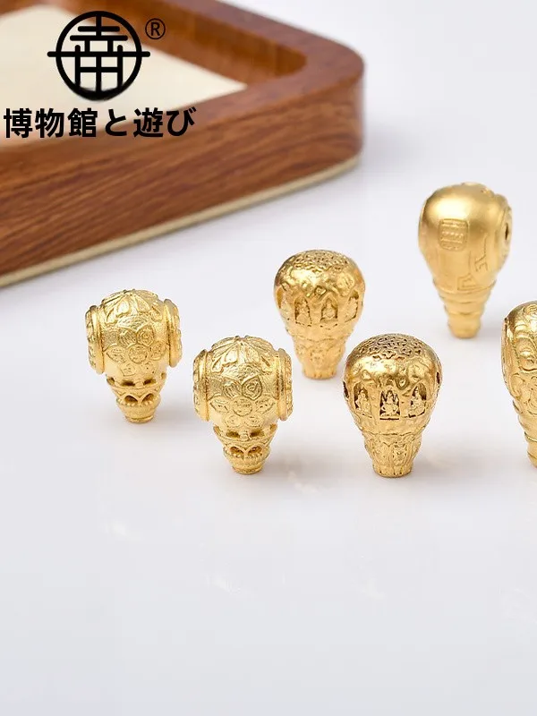 pulseira-banhada-a-ouro-24k-com-conta-Unica-de-metodo-antigo-com-motivo-cultural-de-rosto-de-animal-xiangfu-e-conexao-tripla