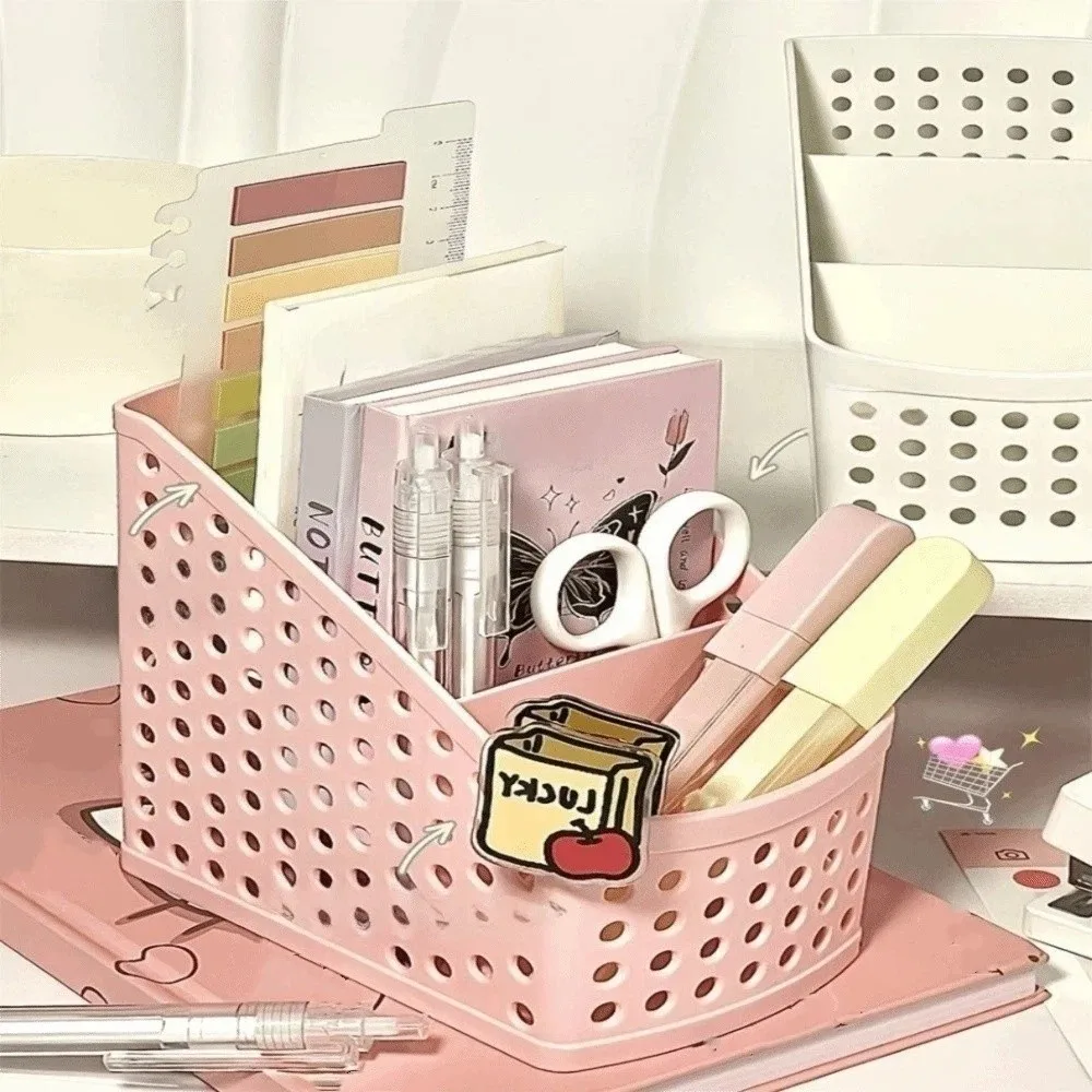 Multi-Layer Desktop Pen Holder Large Capacity Plastic Hollow Stationery Organizer Portable Desk Storage Basket for Office School