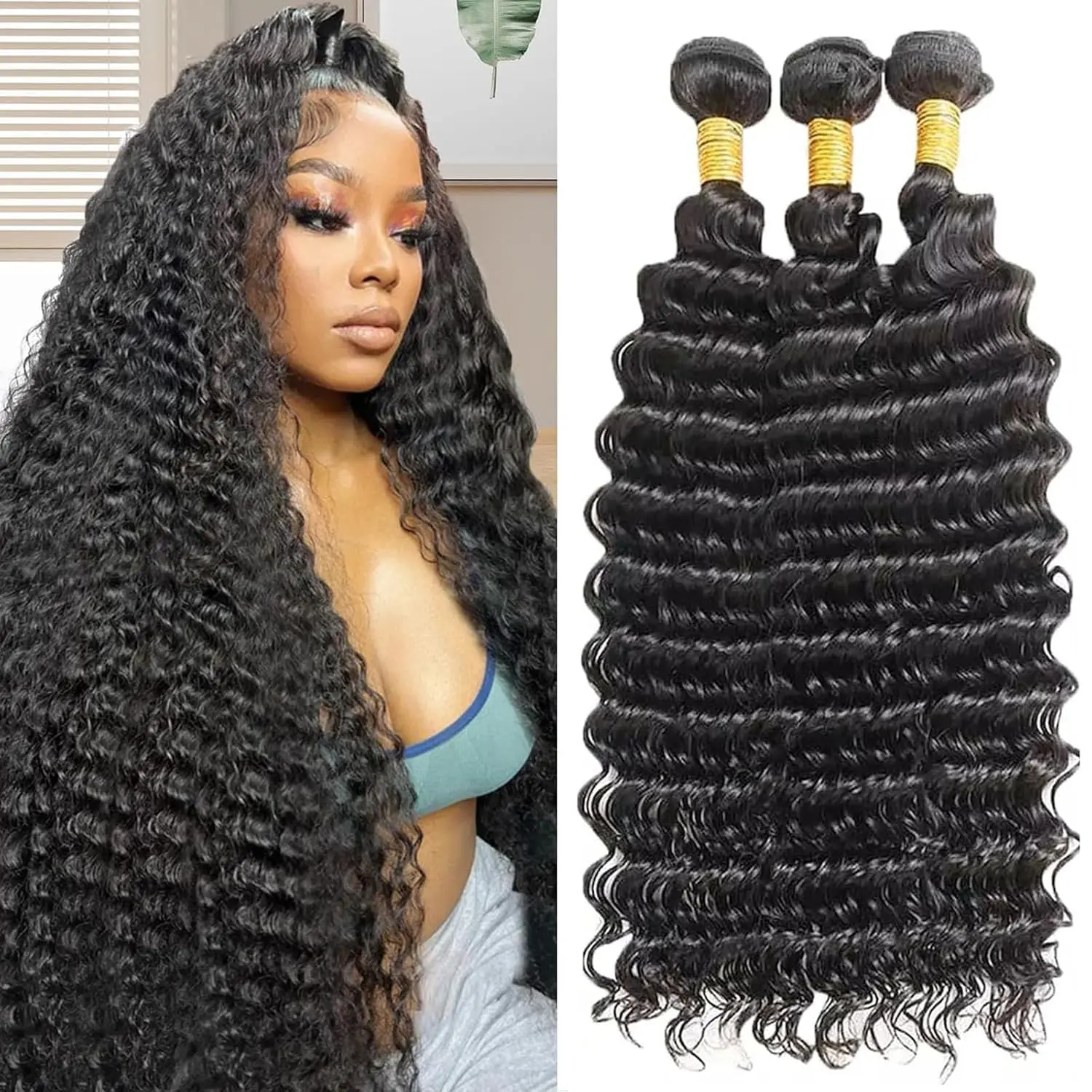 Deep Wave 28 30 32 Inch Indian Remy Raw Virgin Weaving 100% Human Hair Loose Curly Water Wave Extensions 1 3 4 Long Bundles Deal