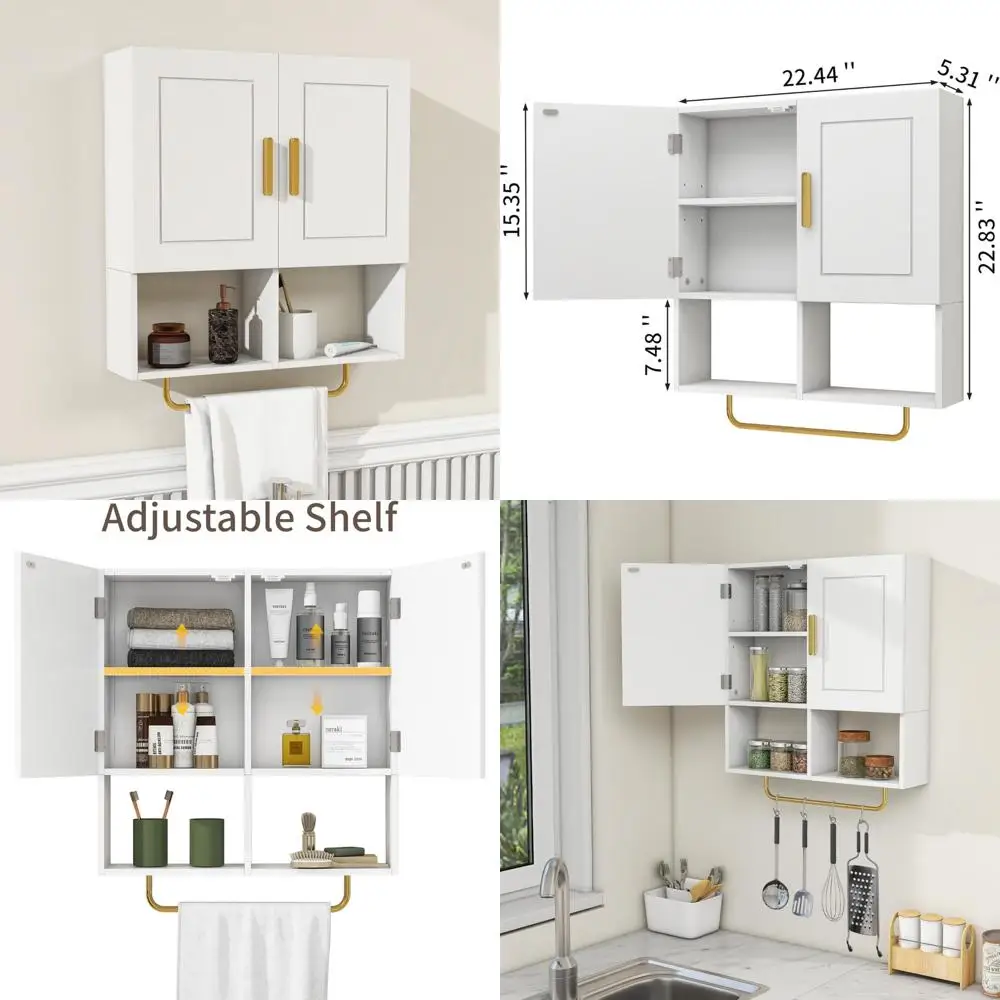 

Bathroom Wall Storage Cabinet with Adjustable Shelves and Towel Bar for Home Organization