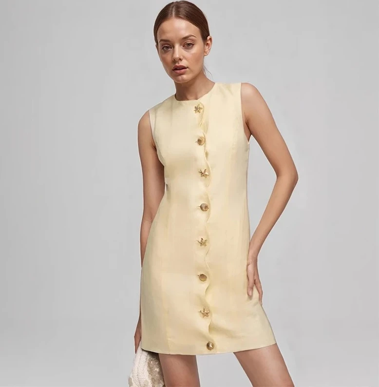 

Модные нерегулярные платья без рукавов, женские трапециевидные однотонные однобортные юбки-миди с круглым вырезом, лето 2025, элегантный женский повседневный халат