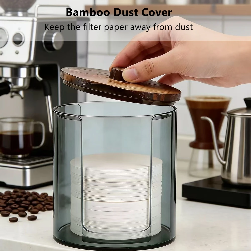 Paper Filter Holder Storage Container Portable Coffee Filter with Lid Compatible with 51mm/53mm/58mm Round Paper Coffee Tools