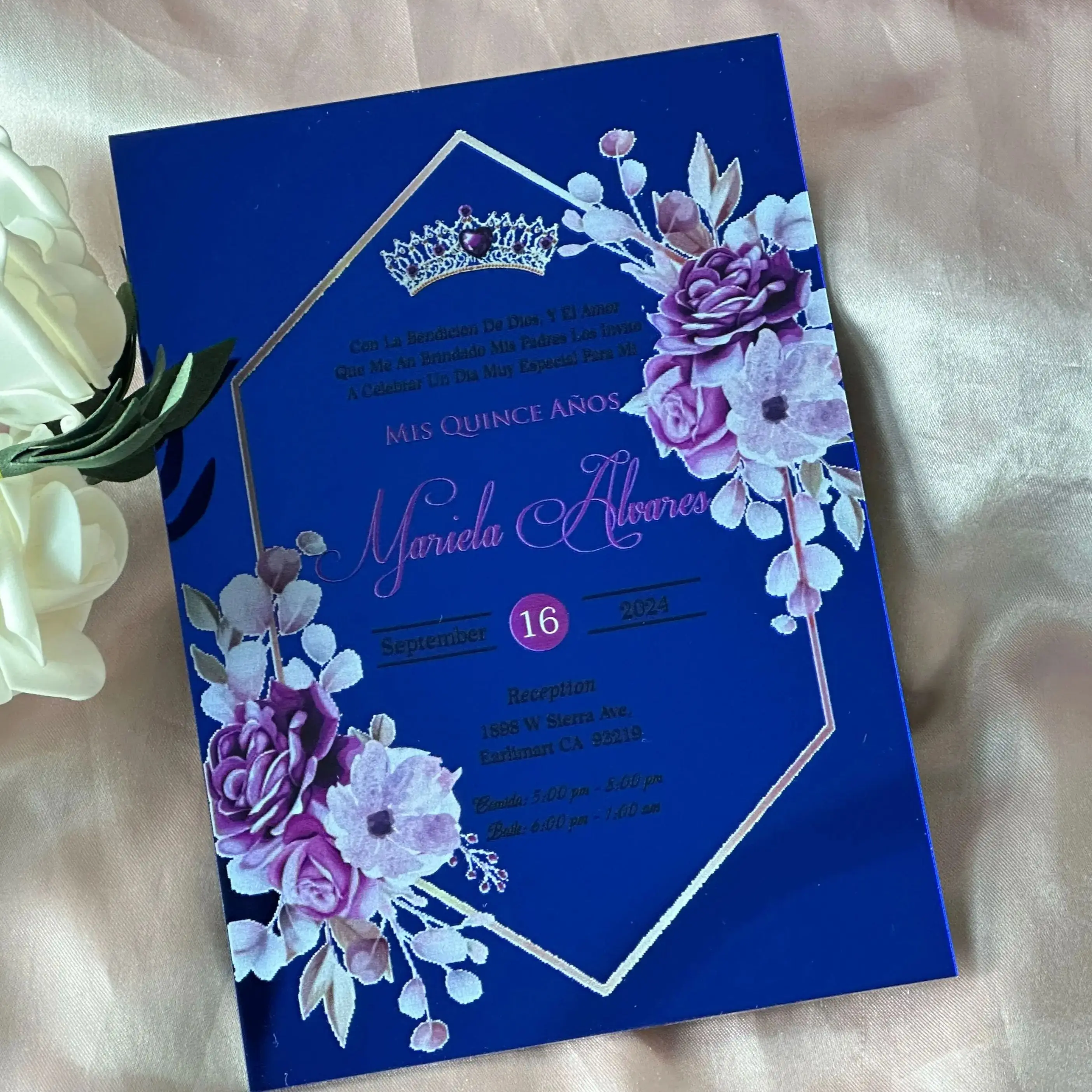 10pcs Custom Personalized Acrylic Quinceanera Invitation Mirror Blue Wedding Invite Custom Party Favor Gift Decoration