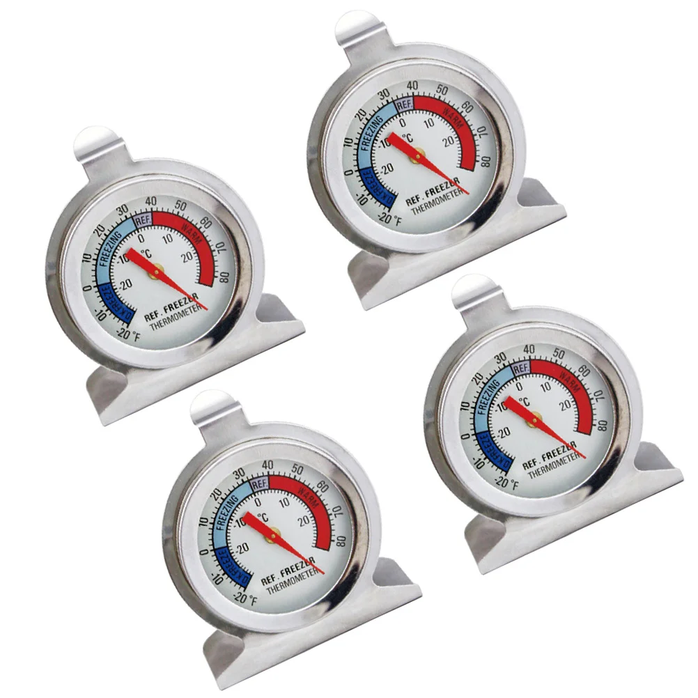 

4pcs Stainless Steel Refrigerator Thermometer Durable Freezer Temperature Indicator Real-Time Monitoring For Home Office Silver