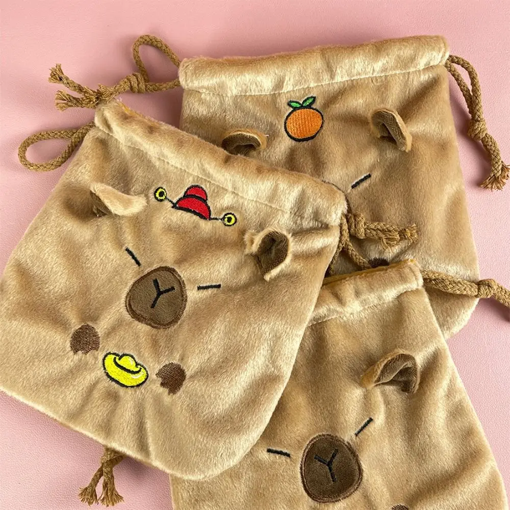 Animal Capybara Plush Bundle Pocket Large Capacity Stuffed Capybara Drawstring Bag Stationery Bag Cute Cartoon Storage Bag Kids