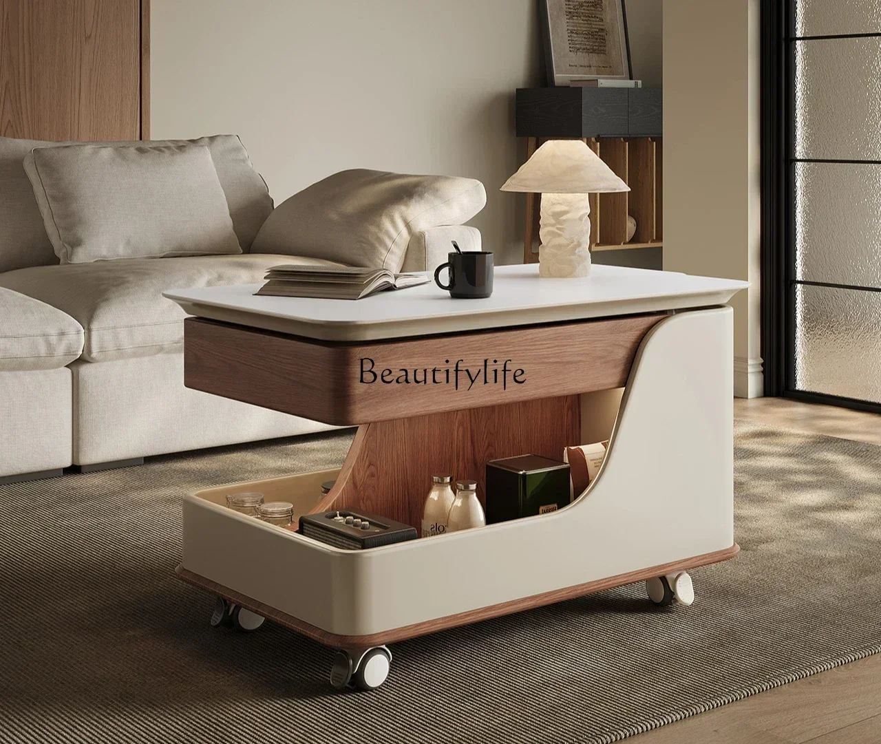 

02Movable coffee table simple small apartment light luxury living room lifting household cart side table