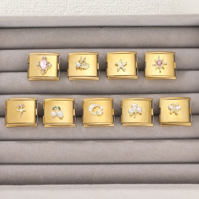 20MM Width Cute Butterfly Cherry Shell Starfish 3D Italian Charm Links Golden Beads Stainless Steel Bracelet Jewelry DIY Making