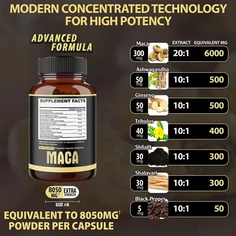 Organic Maca Root Powder Male and Female Capsules 60 Capsules Natural Mixed Extract Capsules
