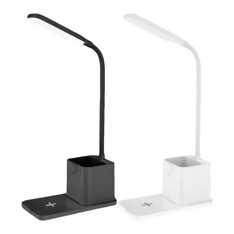 

Bright Desk Lamp Wireless Charger LED Desk Light Eye-Caring Lighting Adjustable Brightness Pen Holder Desktop Accessories Table