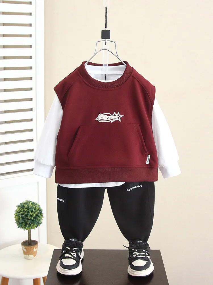 Baby Boys Clothes Set Kids Trendy Waistcoat+Sweatshirt+Pants 3pcs/Set Girls Boys Tracksuit Toddler Children Clothes Outfit 2-11Y