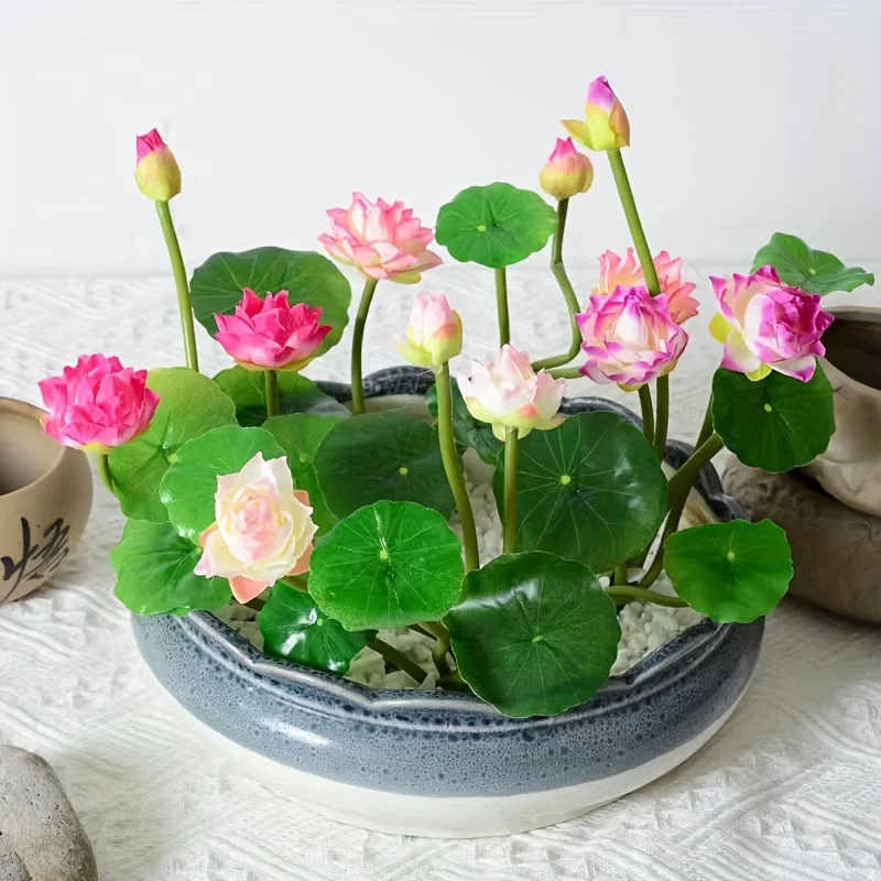 Simulation de Lotus artificiel, Mini lys d'eau en soie, plantes vertes, décoration pour maison, hôtel, jardin, Table, fausses fleurs