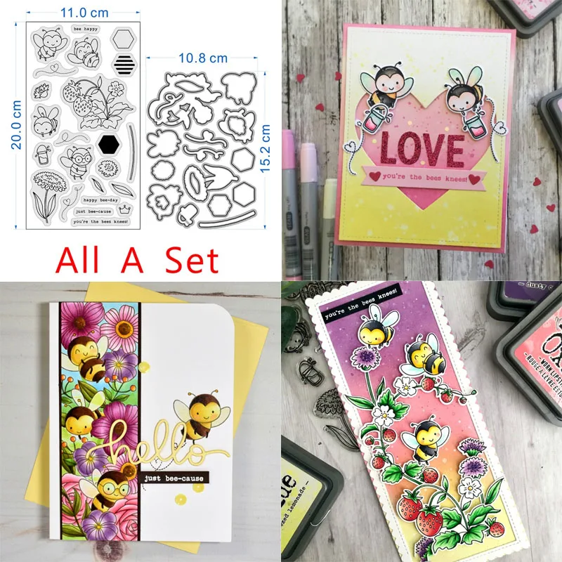 

Bee Flower Seal Set New Metal Cutting Dies Stamps Stencils Scrapbooking Embossing DIY Paper Cards Stamp and Dies Sat