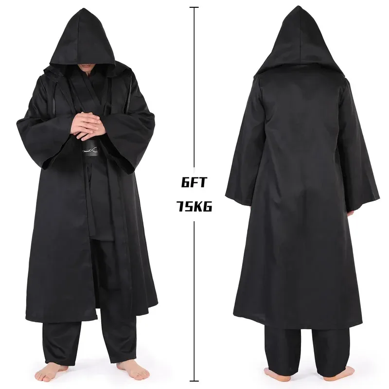 DY20คาเฟเล่ฮาโลวีนเสื้อคลุมชุดคอสเพลย์ชุดอัศวินเจไดสีน้ำตาลสีขาวเสื้อคลุมมีฮู้ดโอบี วันสีดำคอสเพลย์เครื่องแต่งกายสำหรับผู้ใหญ่