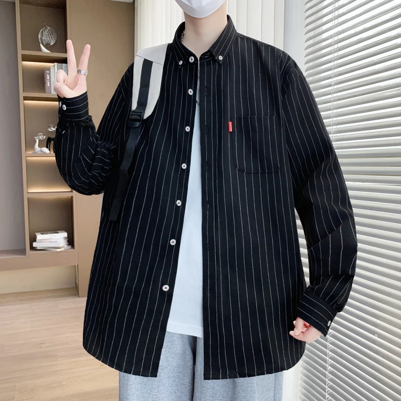 

Men's Loose Fit Long Sve irt Casual Faionable Striped Pattern Thin Autumn Spring Outerwear Classic Collar Button up