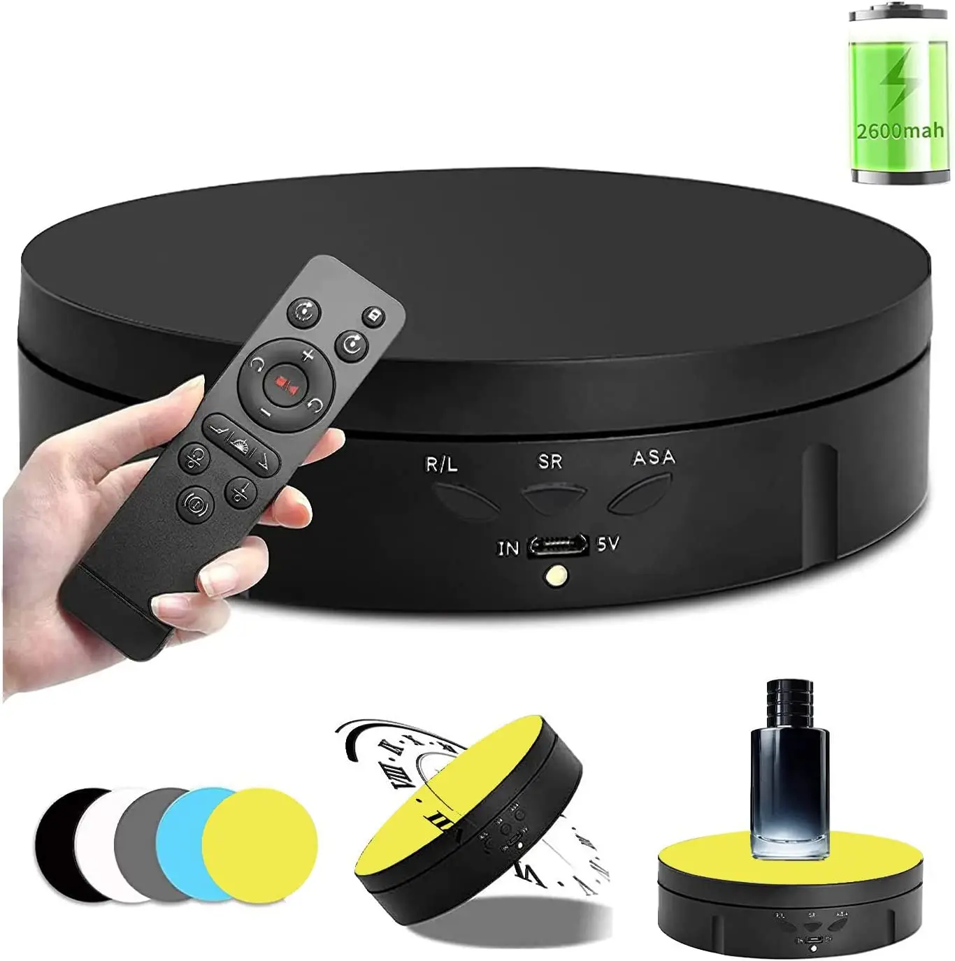 

360 Degree Rotating Display Stand with Remote Control 6 Colors Backgrounds Photography Turntable Battery/USB Power Supply