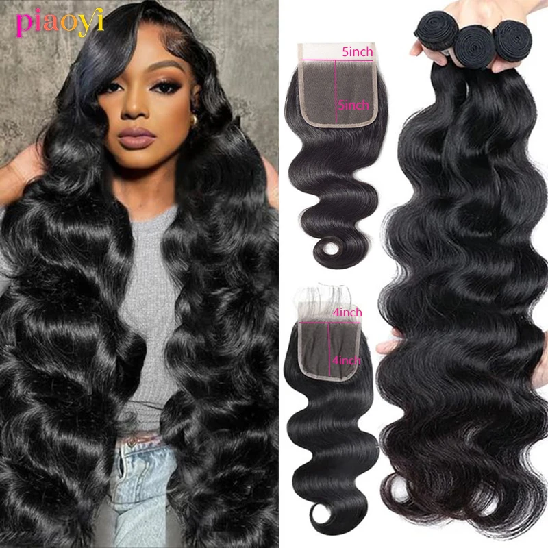 Body Wave Human Hair Bundles With Closure 100% Human Hair 4x4/5x5 Transparent Lace Closure  Brazilian Raw Hair Bundles for Women