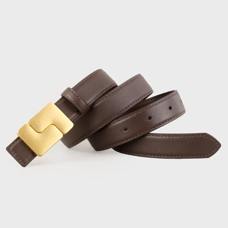 2025 Luxury Design Full Grain Genuine Leather Waist Belts for Dress Shirt Gold Slide Buckle Cowhide Jeans Belt Cinturon Mujer