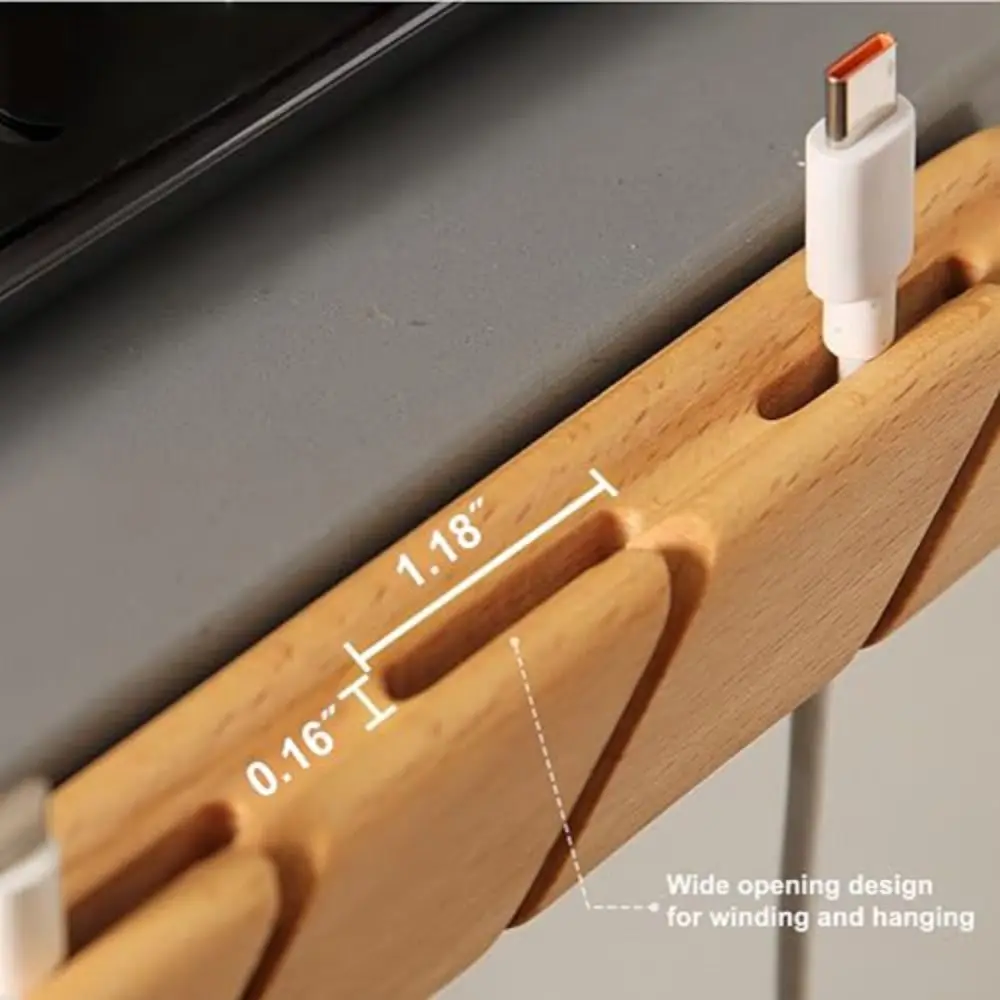 Portable 2/3 Slots Wooden Cable Clamp Space Saving Self-Adhesive Cable Management Universal Cord Holder Home