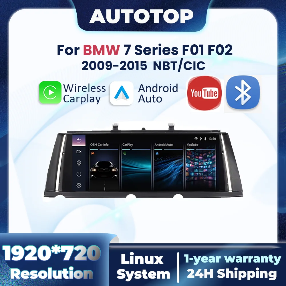 10.25“ Draadloze CarPlay Android Auto Auto Multimedia Speler voor BMW 7 Serie F01 F02 F03 F04 CIC NBT voor YouTube BT GPS Radio - afbeelding 2