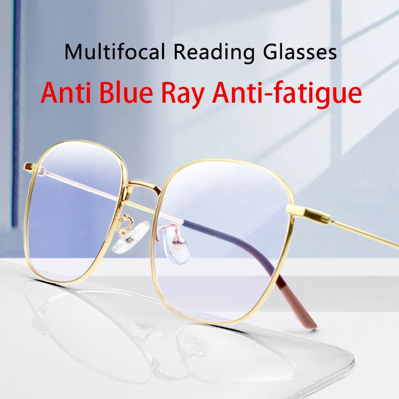 

Progressive Multifocus Reading Glasses Women Men Durable Blue Light Blocking CR39 Lens Anti Eyestrain/UV Multifocal Readers