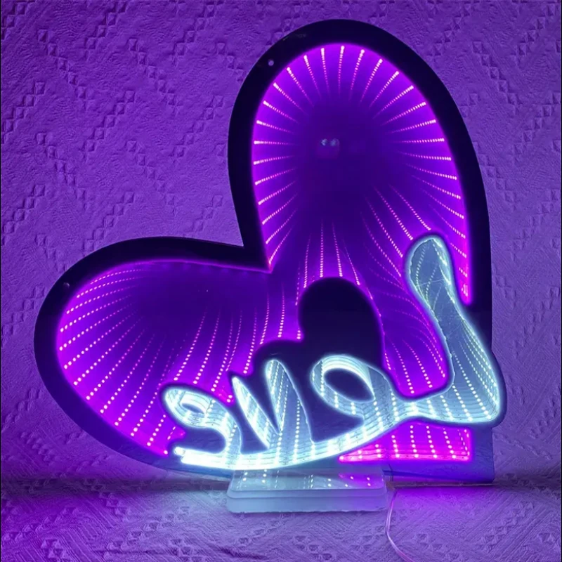 Serce 3d LED nieskończony znak lustrzany pulpit dwustronne świecące lustro akrylowe światło neonowe otchłań dekoracja lustrzana wystrój sypialni