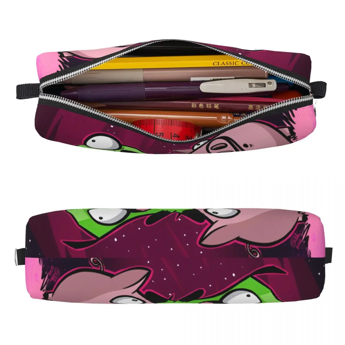 Cute Invaders Zim Cartoon Pencil Case Pencilcases Pen Box for Girls Boys Big Capacity Bag Students School Zipper Stationery