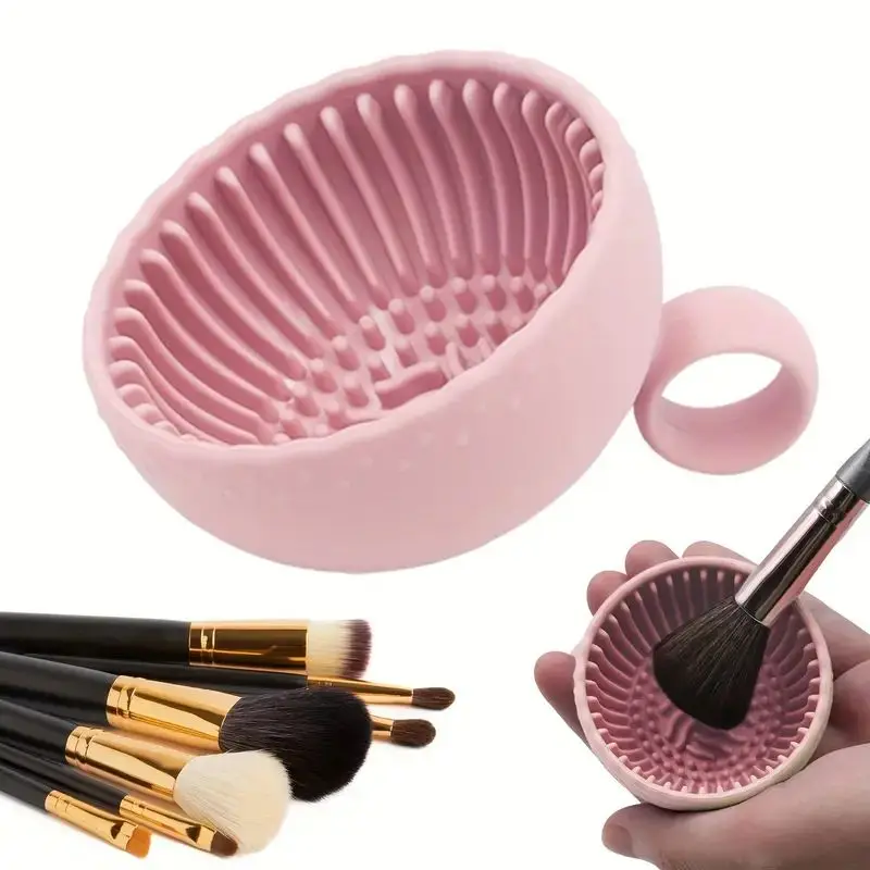 1pcs QuickClean Makeup Brush Cleaner - Premium Silicone Scrubber & Non-slip Bowl - Effortless Deep Cleaning for All Facial