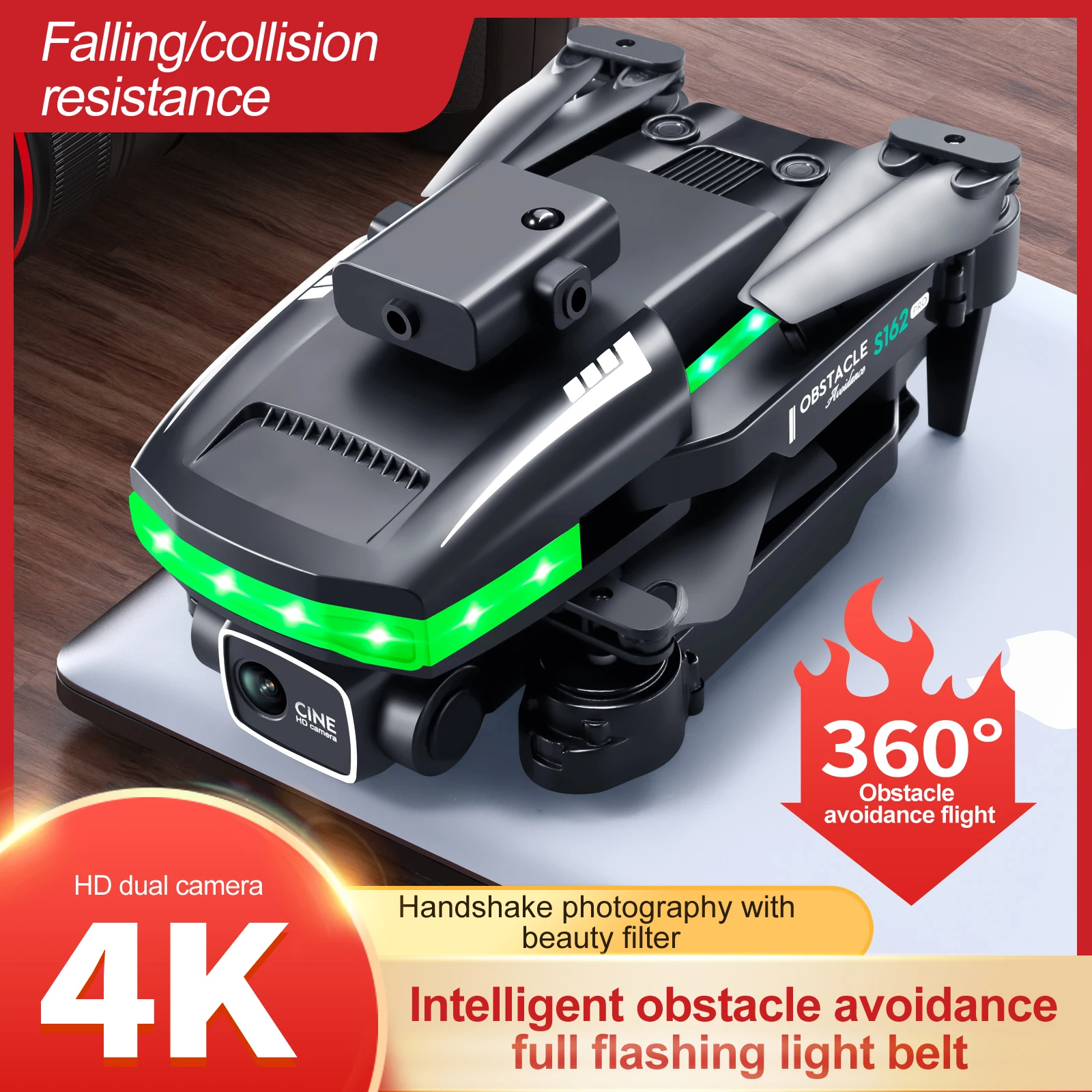 S162 Four Sided Obstacle Avoidance LED Light Folding Drone GPS Laser Obstacle Avoidan Obstacle Avoidance Aircraft Toy Helicopter