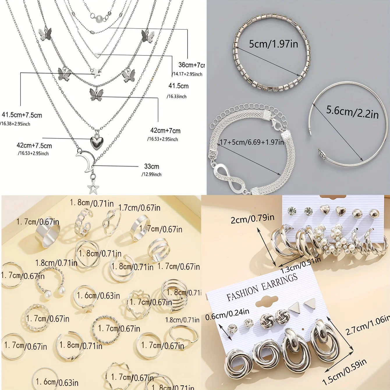 42pcs Rings + Earrings + Bangles + Necklaces, Chic Jewelry Set, Match Daily Outfits, Party Accessories, Casual Dating Decor