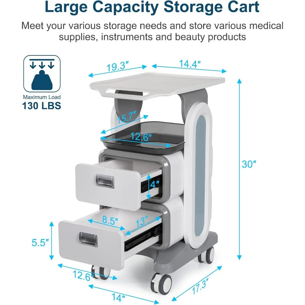 Portable Professional Ultrasound Imaging Scanner Cart with 130 lbs Capacity for Medical Use and Beauty Equipment Storage