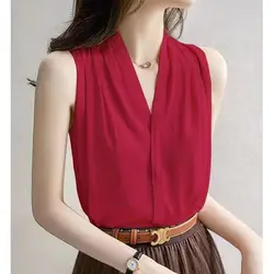 Sleeveless Chiffon Shirt for Women with Vests and Shirts for Women with New Summer Shirts for Age-reducing Short Tops
