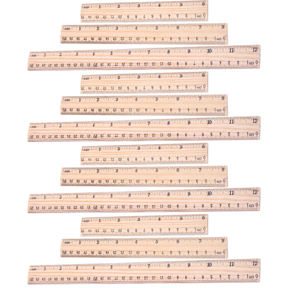 12Pcs Wooden Rulers High Hardness Elasticity Measuring Tools for Artists Students Engineers Drawing Woodworking Portable