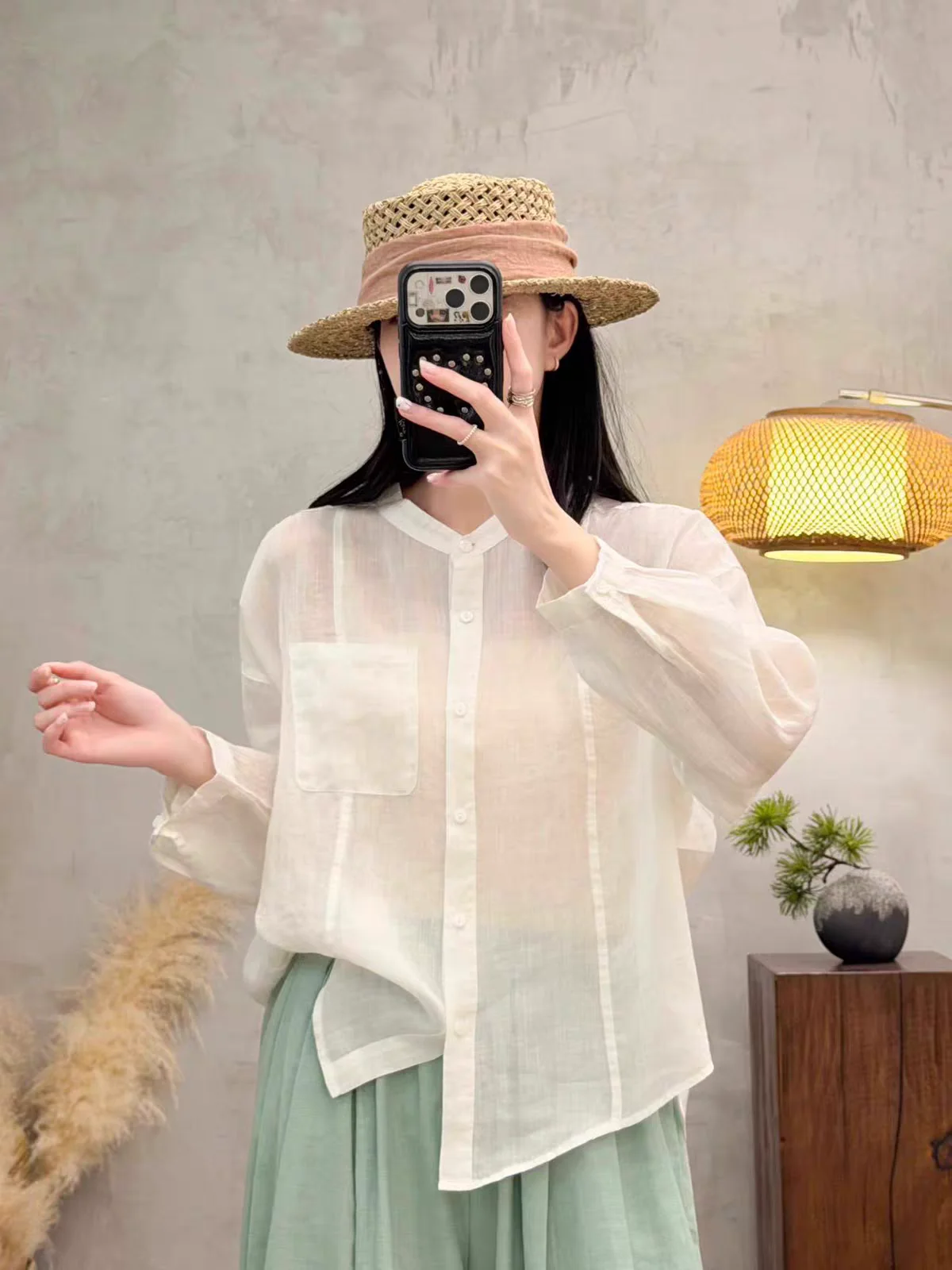 Casual Loose Long Sleeve Stand Collar Sun Protection Shirt Women's Summer Autumn New Style Versatile Loose Fit Casual Shirt