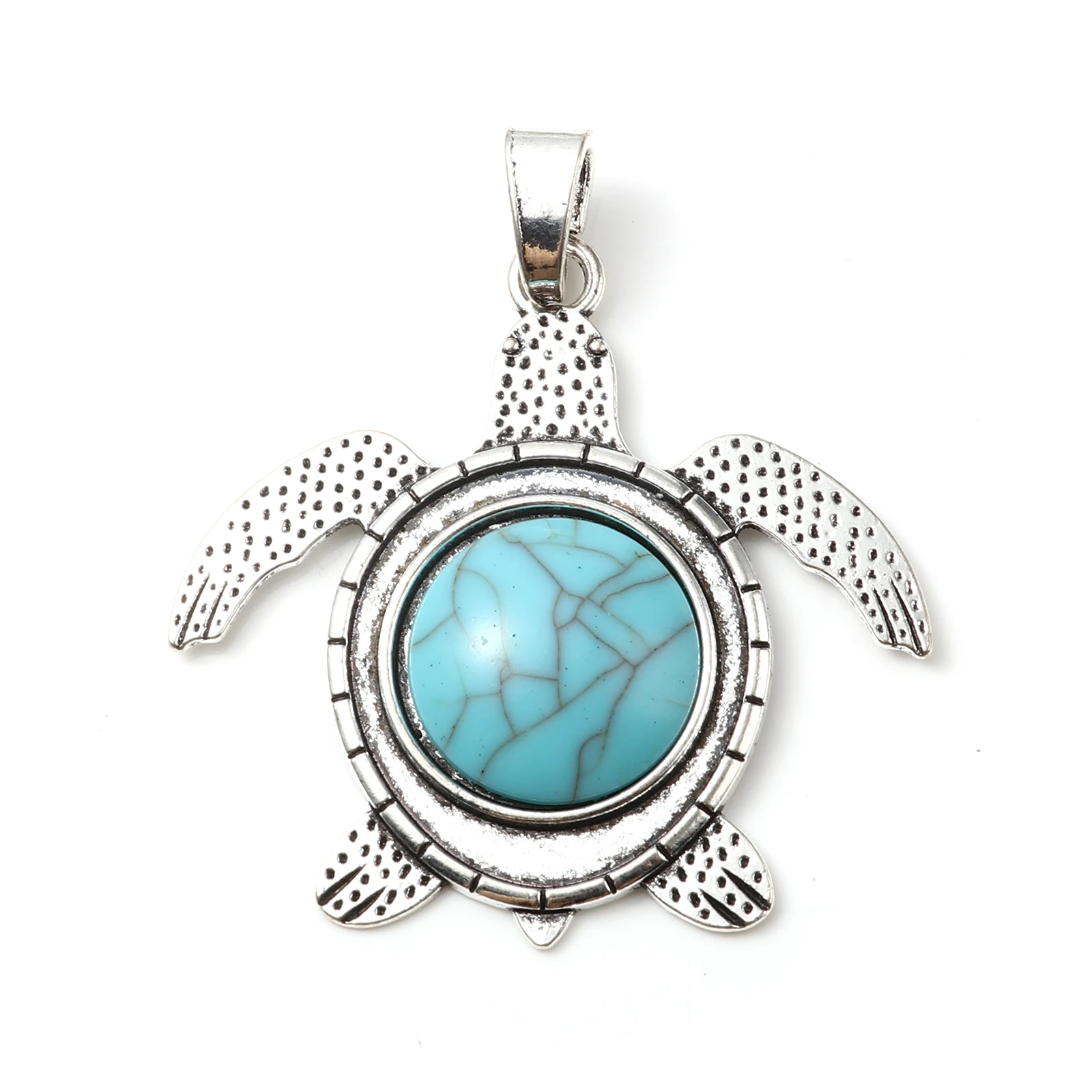 1pc Vintage Bohemian Style Pendant Tortoise Angel Antique Silver Color Blue Imitation Turquoise Charms DIY Necklace Jewelry Gift