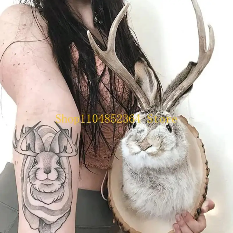 652F Rabbit Head Wall Decor Handmade Resin Antlers Wall Sculpture for Christmas Farmhouse Home Living Room Bedroom Decor