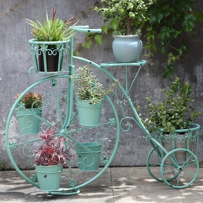 Creative European Bicycle Plant Stand Iron Multi-storey Courtyard Shelves For Plants French Garden Window Flower Shelves