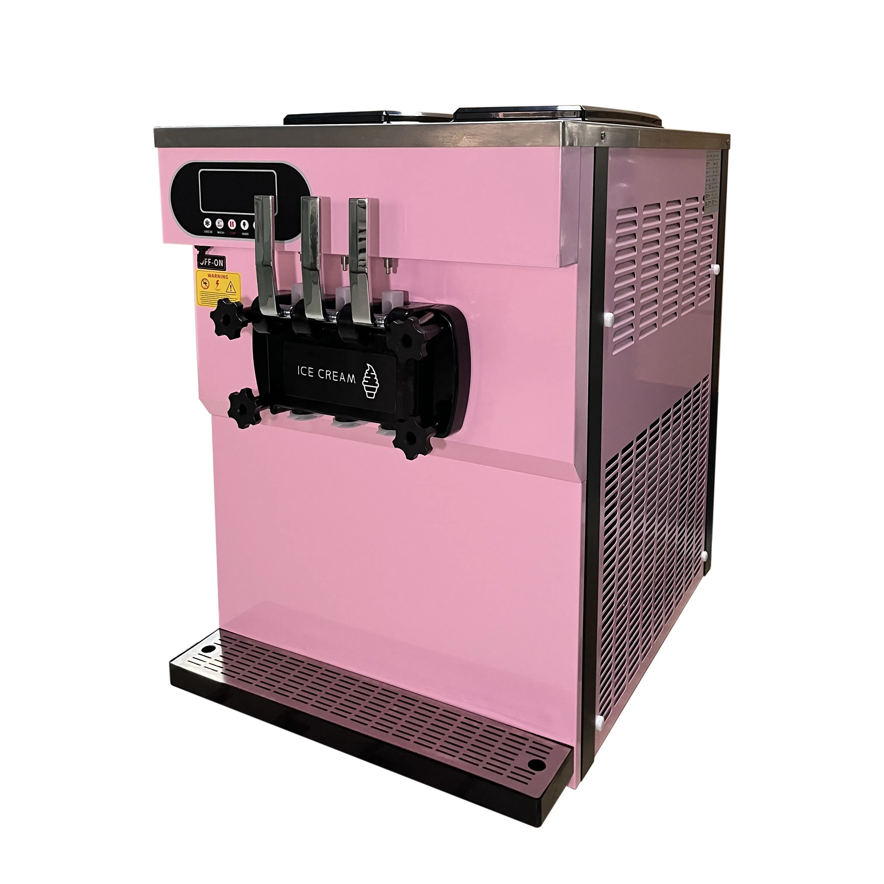 25L/H Pink Color Soft Serve Ice Cream Machine with Air Pump, 2 Hoppers, and 3 Dispensers 110V-230V