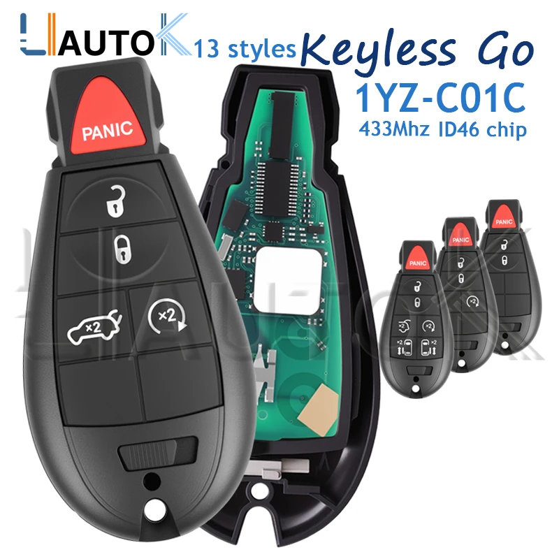 

Автомобильный ключ подходит для Dodge Caravan Chrysler 300 Town & Country Jeep Grand Cherokee 1YZ-C01C Keyless go 433 МГц ID46 Chip Smart Remote Key