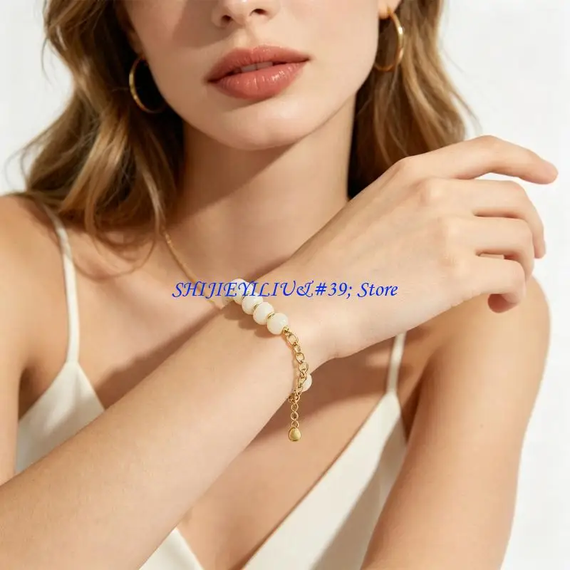 E21F Bohemian Resin Heart Charm Bracelet With Adjustable Length Beaded Wristchain