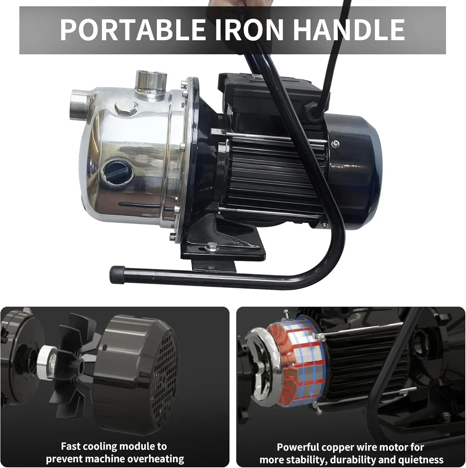 

1.6 HP Portable Shallow Well Pump,1162 GPH Stainless Steel Sprinkler,115V Water Transfer for Garden Draining and Lawn Irrigation