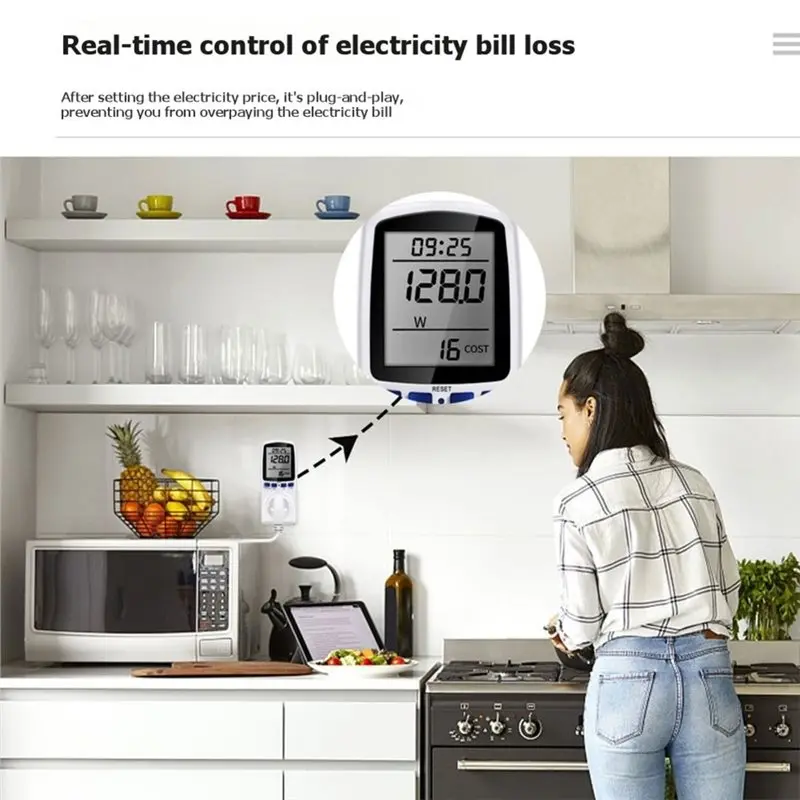 Power Meter Socket Digital ENERGY Power Wattmeter Kwh Meter Electricity Usage Monitor Wattage Voltage Analyzer US Plug