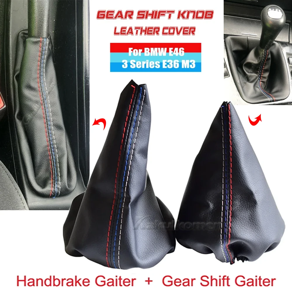 For BMW 3 Series E36 E46 M3 2-Piece Set Black Leather Car Gear Shift Dust Cover Handbrake Cover Interior Accessories