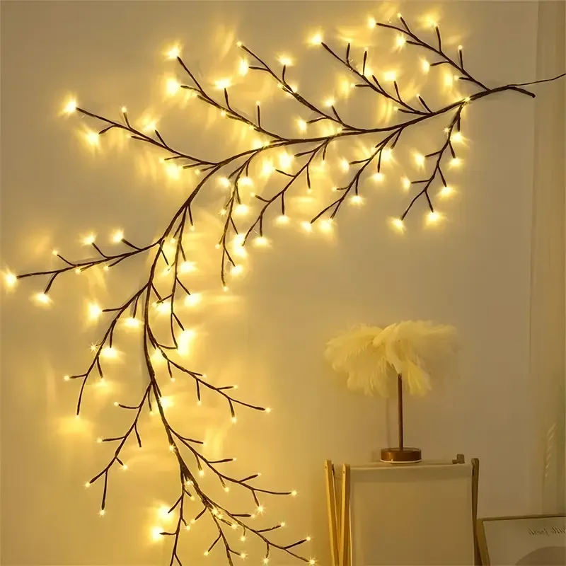 

Свет из ивовой лозы с питанием от USB, декоративный светильник для искусственных растений, подвесной светильник для дома, стены, спальни, гостиной, лестницы, Рождества