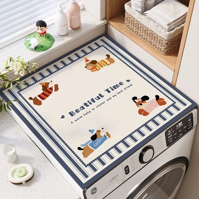 VIKAMA Line Cartoon Animal Washing Machine Top Cover Mat Diamond Border Print Waterproof Anti Dust Dryer Cabinet Surface Pad
