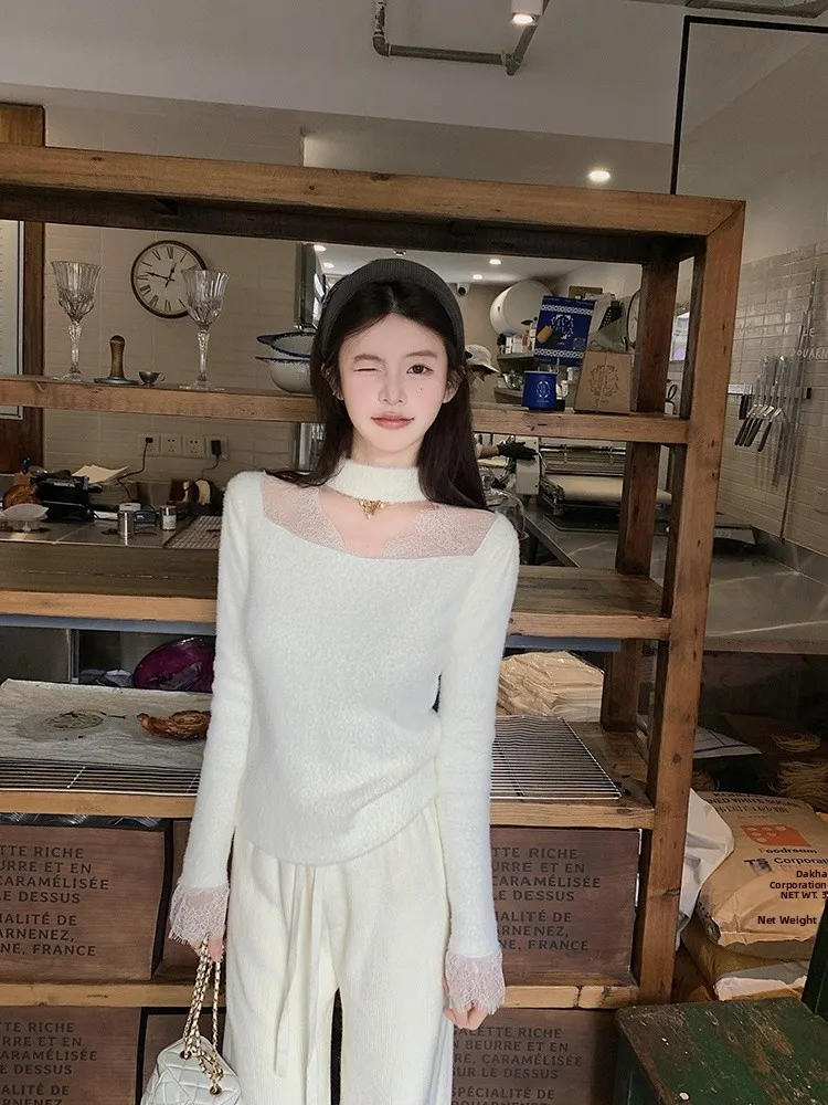 

Chen Dayu Design Кружевной трикотаж из норки, женский осенне-зимний облегающий базовый слой, топ Thiened, корейский Sle для поездок на работу