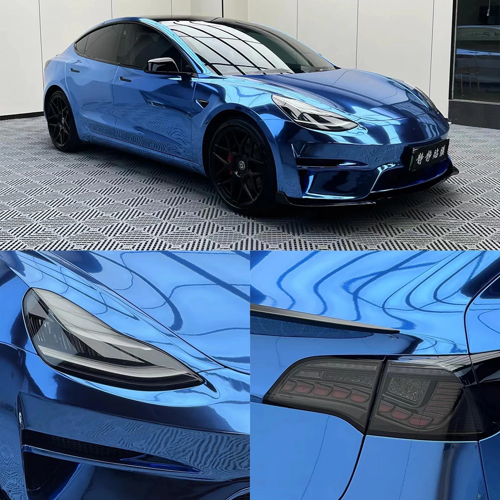2025 Factory Wholesale Electroplating Chrome Vinyl Car Wrap PET Liner Super Chrome Bule Car Films