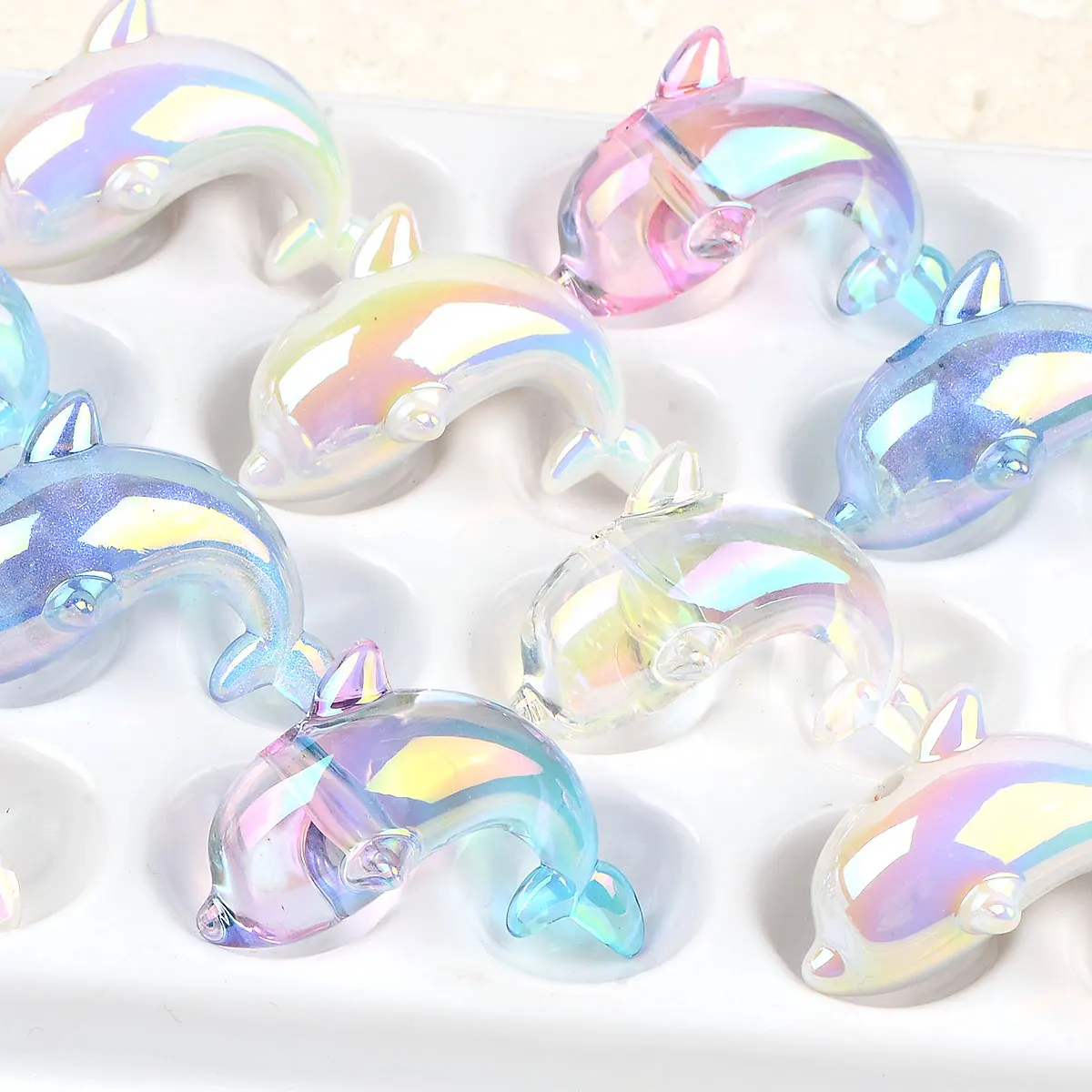 3.6cm 10pcs Random Color Mix Multicolour Dolphin Shape Acrylic Beads For Jewelry Making Charm DIY Necklace Bracelet Accessories